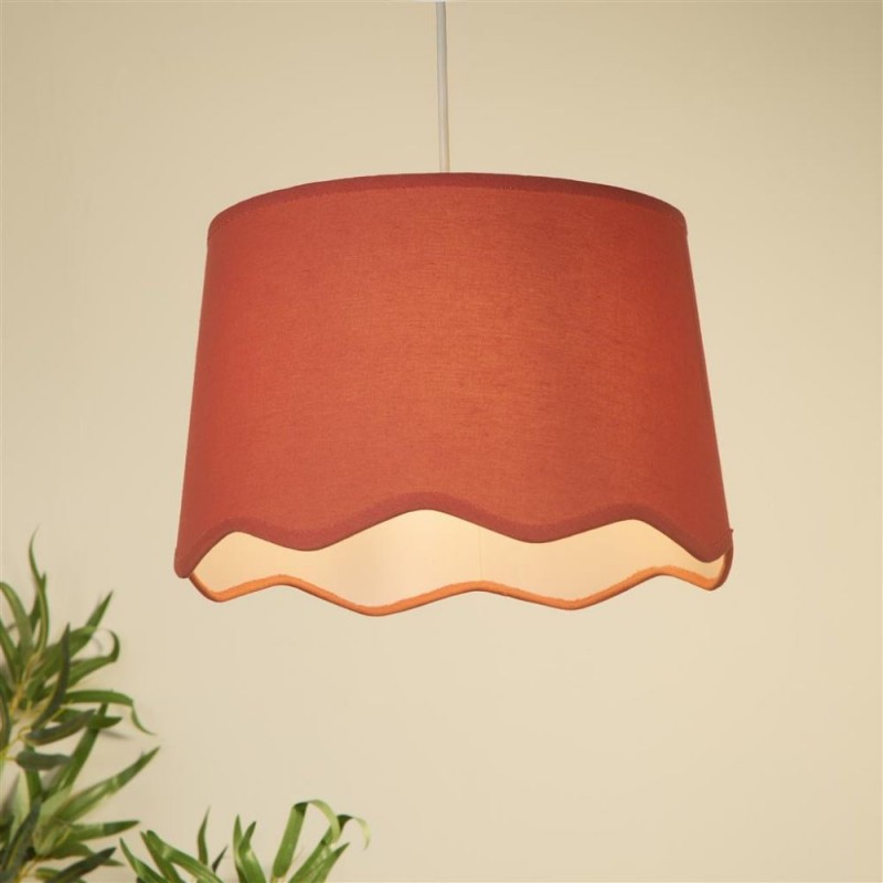 Searchlight-53102 - Evan - Shade Only - 30 cm Coral Scallop Linen Shade
