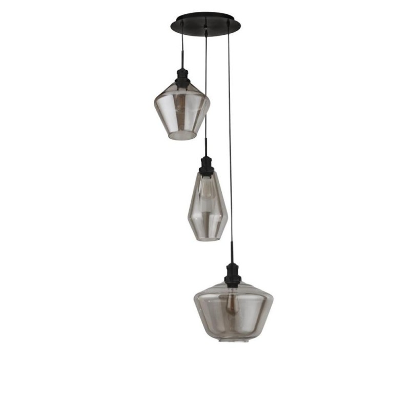 Searchlight-5423-3BK - Mia - Black 3 Light Cluster Pendant with Smoked Glass
