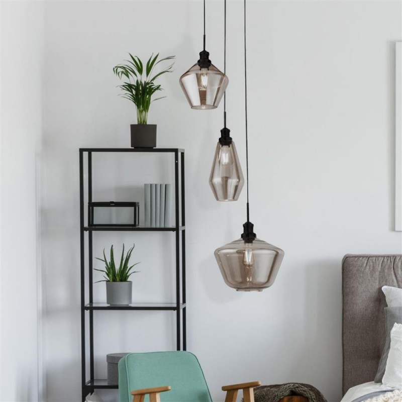 Searchlight-5423-3BK - Mia - Black 3 Light Cluster Pendant with Smoked Glass