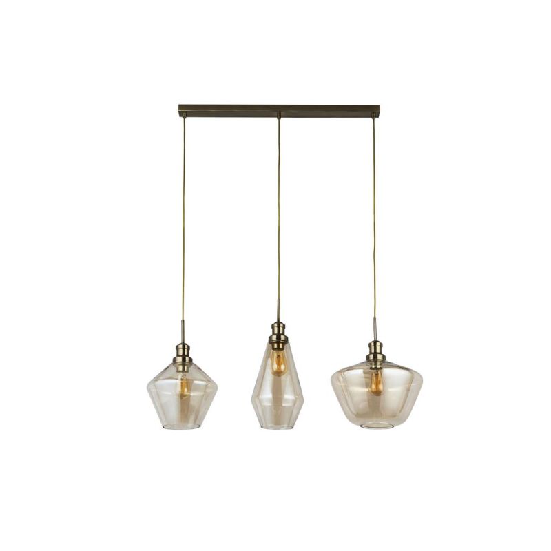 Searchlight-5424-3AB - Mia - Amber Glass & Antique Brass 3 Light over Island Fitting