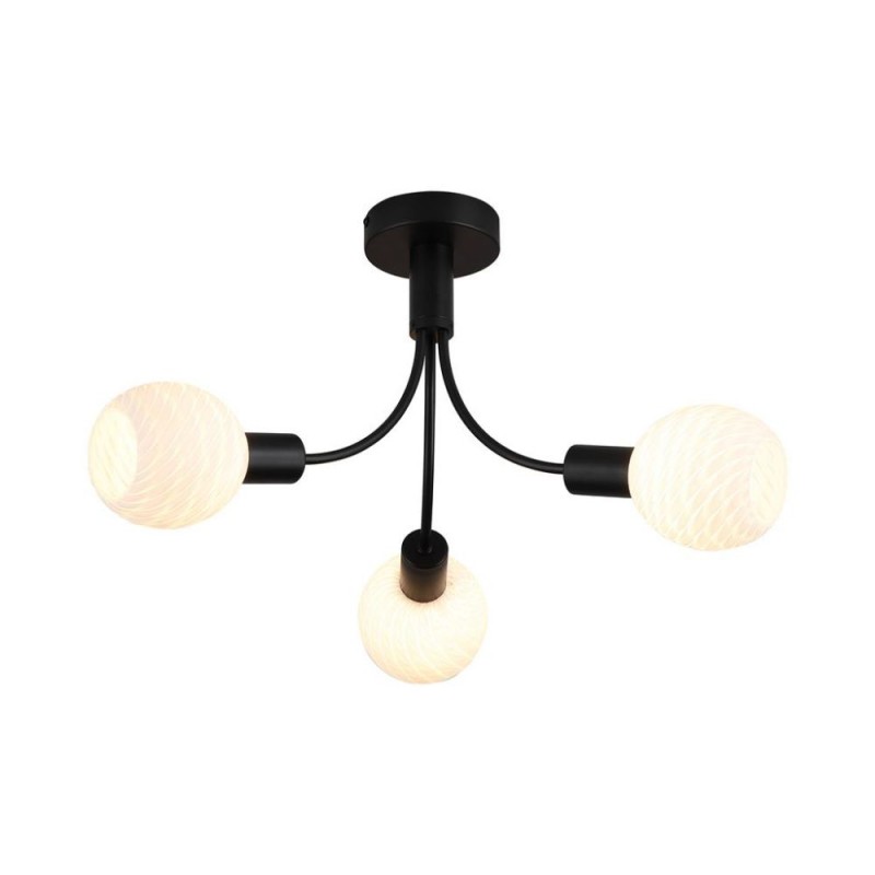 Searchlight-54713-3BK - Nova - Black 3 Light Semi Flush with Decorative Opal Glass