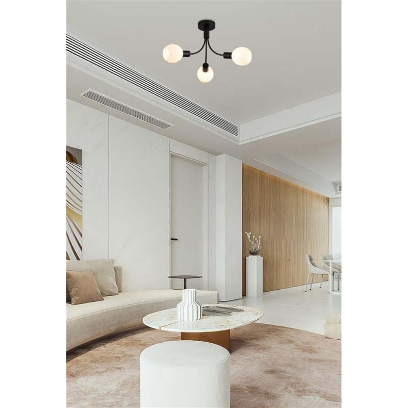 Searchlight-54713-3BK - Nova - Black 3 Light Semi Flush with Decorative Opal Glass