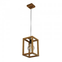 Square - Wooden & Black Single Pendant