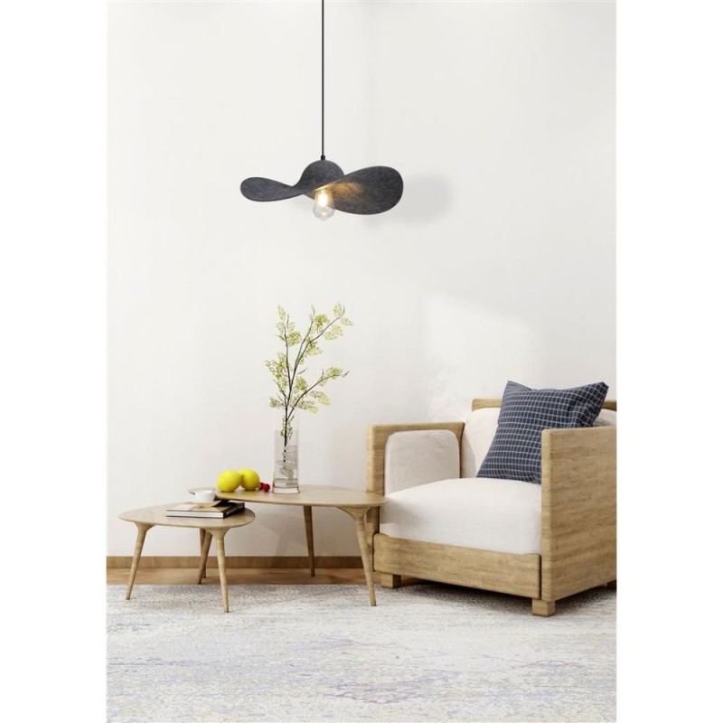 Searchlight-55103BK - Ripple - Hat Style Black Pendant with Grey Felt Shade