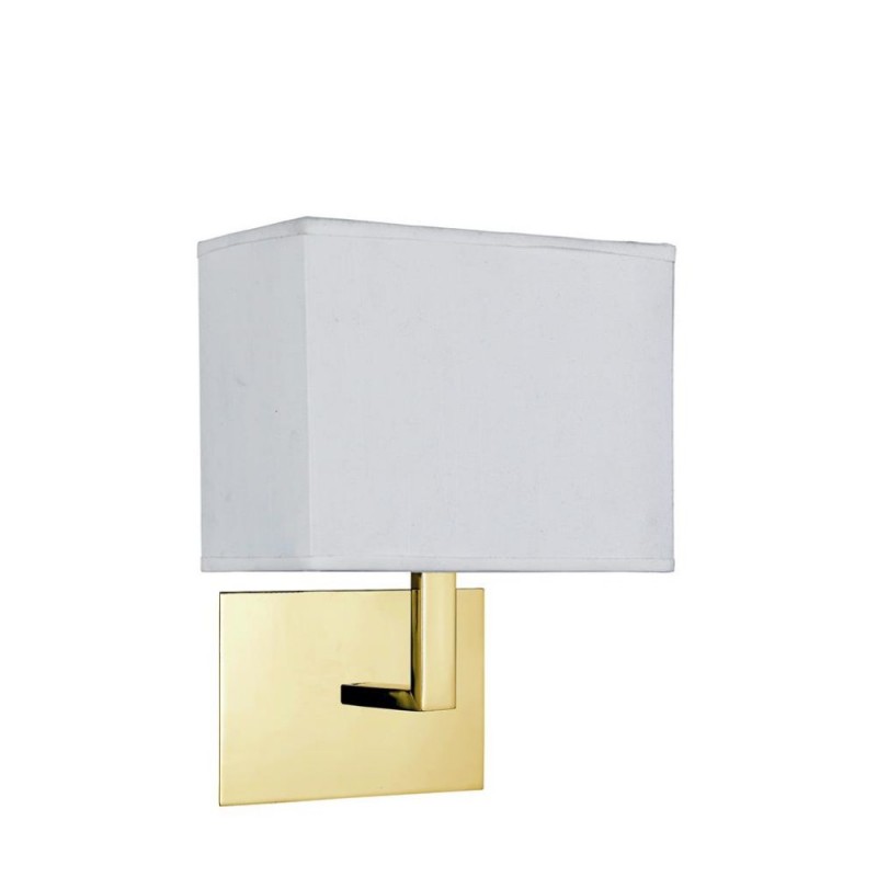 Searchlight-5519SB - Hotel - Satin Brass Wall Lamp with White Fabric Shade
