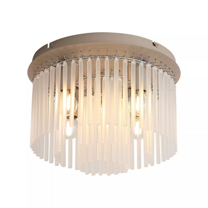 Searchlight-55620-320SA - Swizzle - Sand 5 Light Flush with Frosted Glass Rods