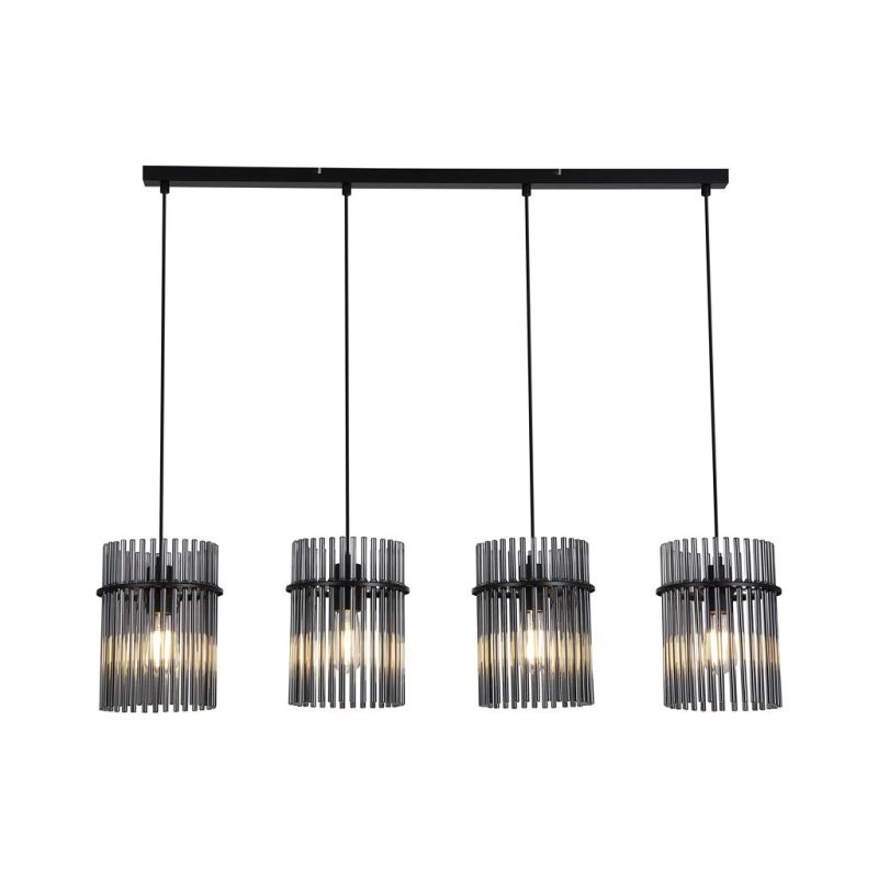 Searchlight-55620-4SM - Swizzle - Matt Black 4 Light over Island Fitting with Smoked Rods