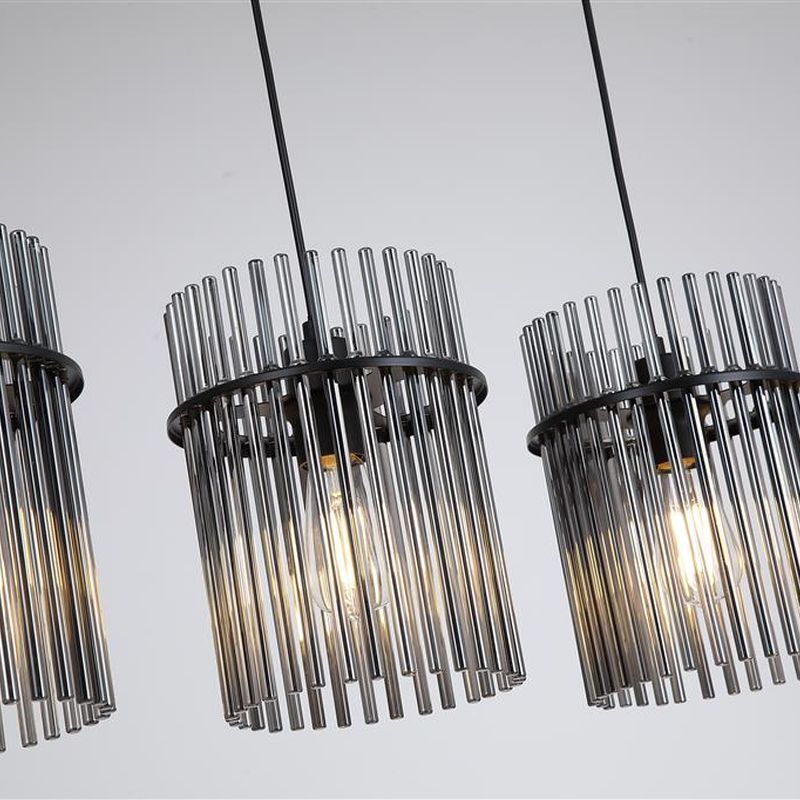 Searchlight-55620-4SM - Swizzle - Matt Black 4 Light over Island Fitting with Smoked Rods