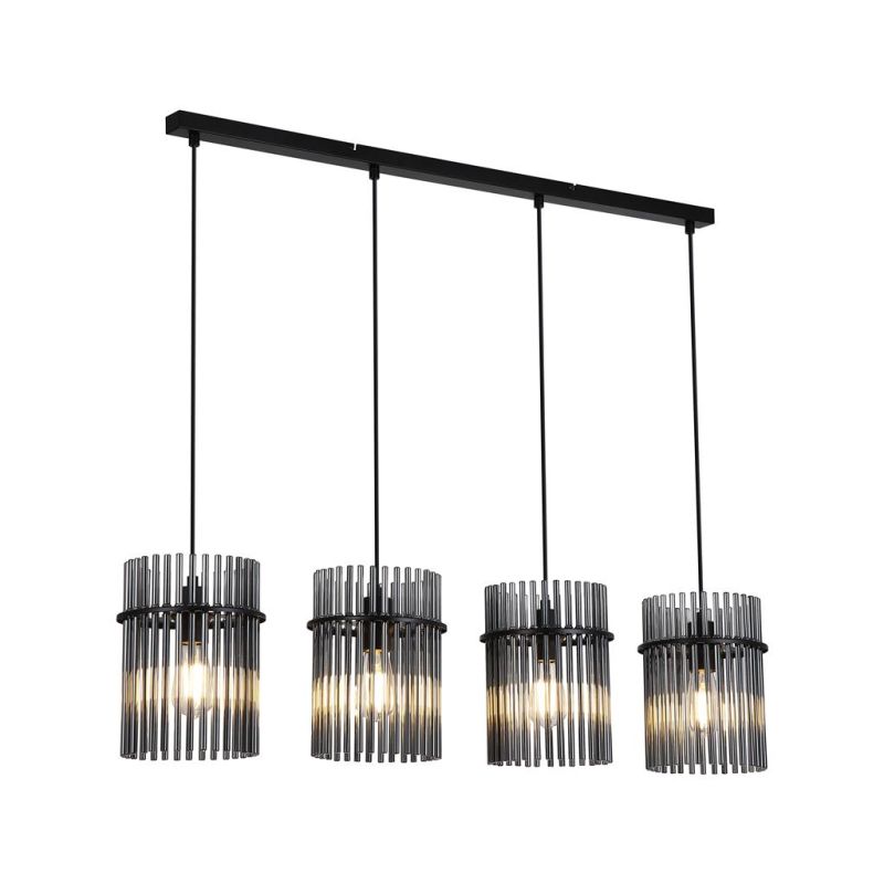 Searchlight-55620-4SM - Swizzle - Matt Black 4 Light over Island Fitting with Smoked Rods