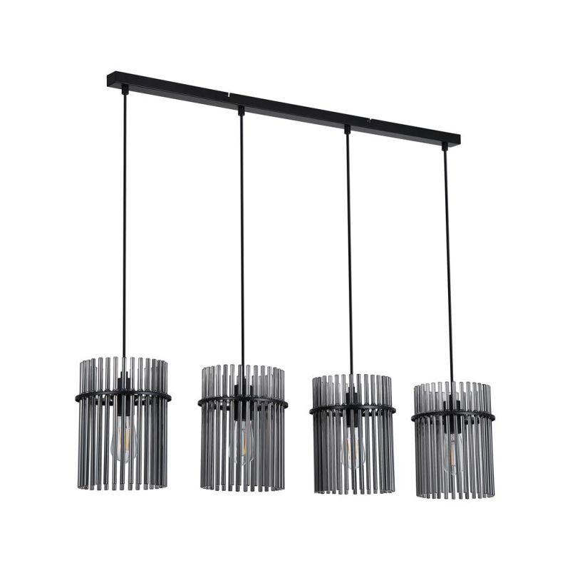 Searchlight-55620-4SM - Swizzle - Matt Black 4 Light over Island Fitting with Smoked Rods