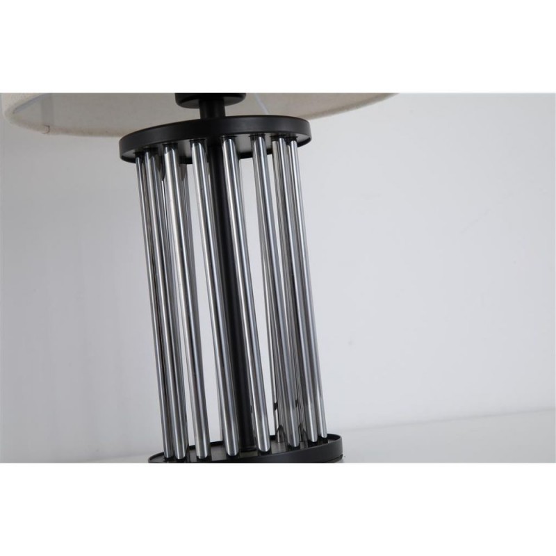 Searchlight-55623SM - Swizzle - Matt Black & Smoked Glass Rods Table Lamp with White Linen Shade