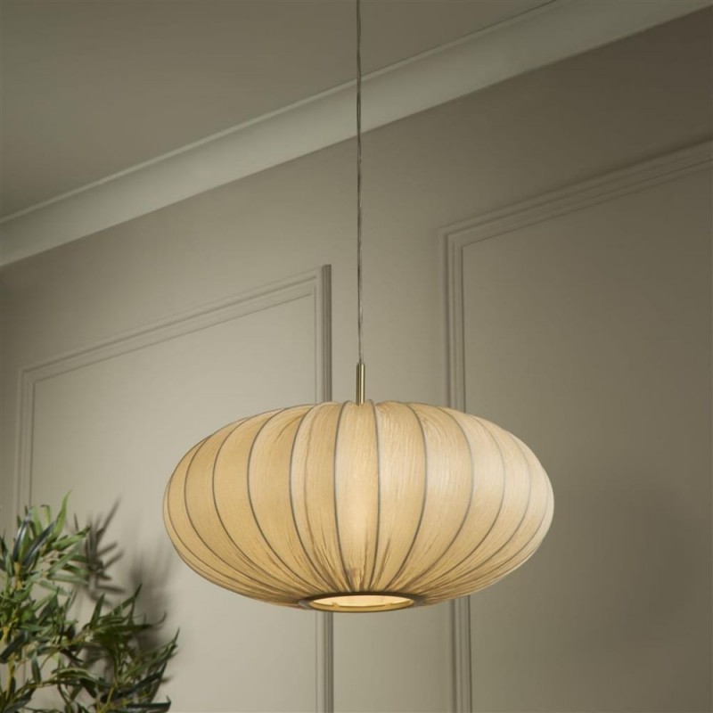 Searchlight-55712 - Bonnie - Satin Brass Pendant with Ivory Champagne Satin Shade