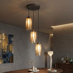 Kent - Bronze 3 Light Cluster Pendant with Champagne Frosted Glass