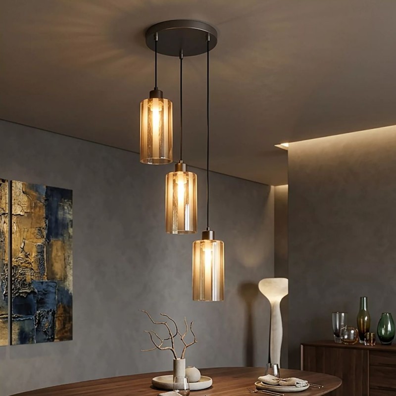 Searchlight-56131-3BZ - Kent - Bronze 3 Light Cluster Pendant with Champagne Frosted Glass