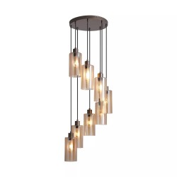 Kent - Bronze 8 Light Cluster Pendant with Champagne Frosted Glass