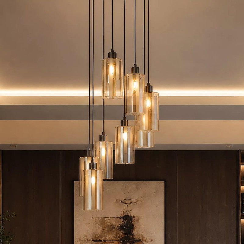 Searchlight-56131-8BZ - Kent - Bronze 8 Light Cluster Pendant with Champagne Frosted Glass