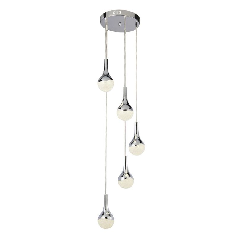 Searchlight-5875-5CC - Wave Teardrop - LED Crushed Crystal & Chrome 5 Light Cluster Fitting