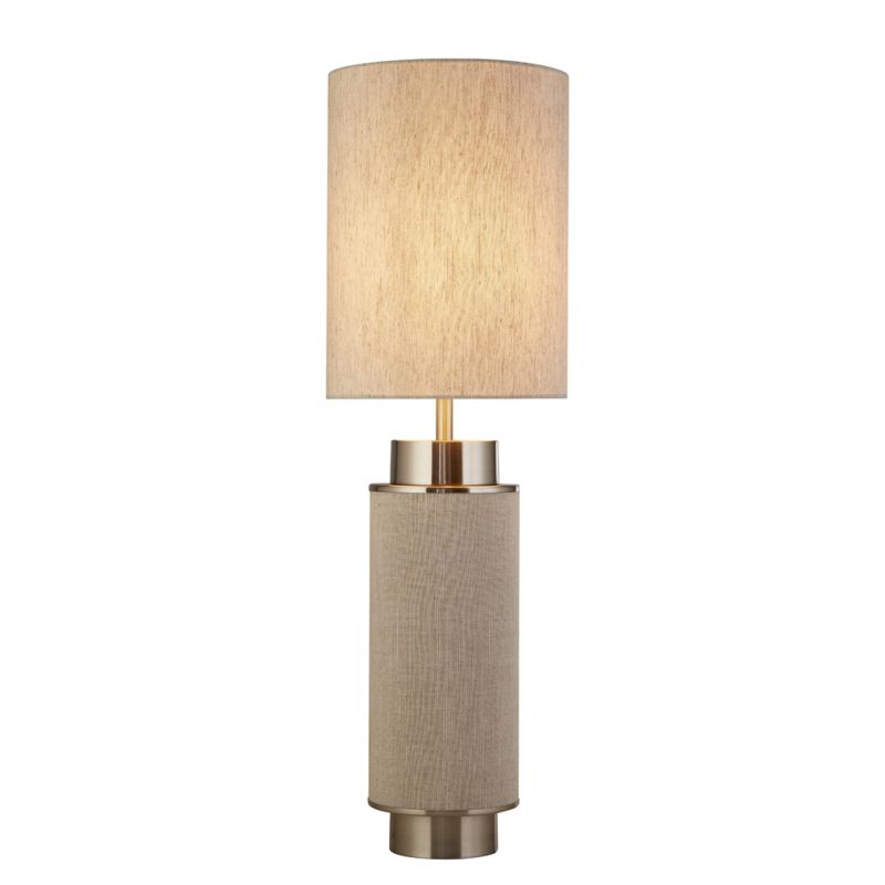 Searchlight-59041SN - Flask - Natural Linen with Beige & Nickel Table Lamp