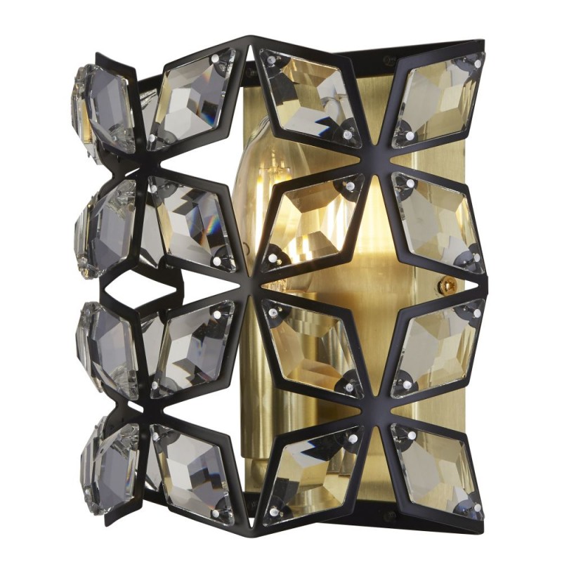 Searchlight-59811-1BSB - Iris - Brass & Black Wall Lamp with Crystal