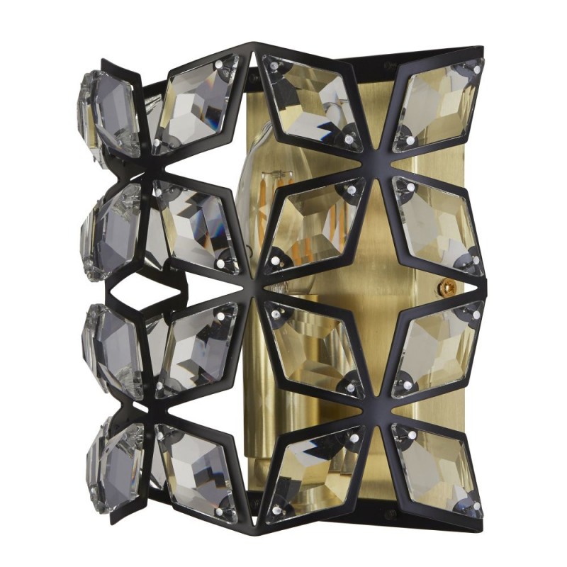 Searchlight-59811-1BSB - Iris - Brass & Black Wall Lamp with Crystal