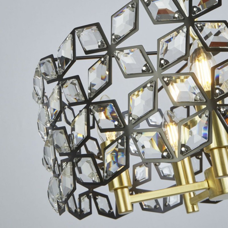 Searchlight-59811-5BSB - Iris - Brass & Black 5 Light Pendant with Crystal