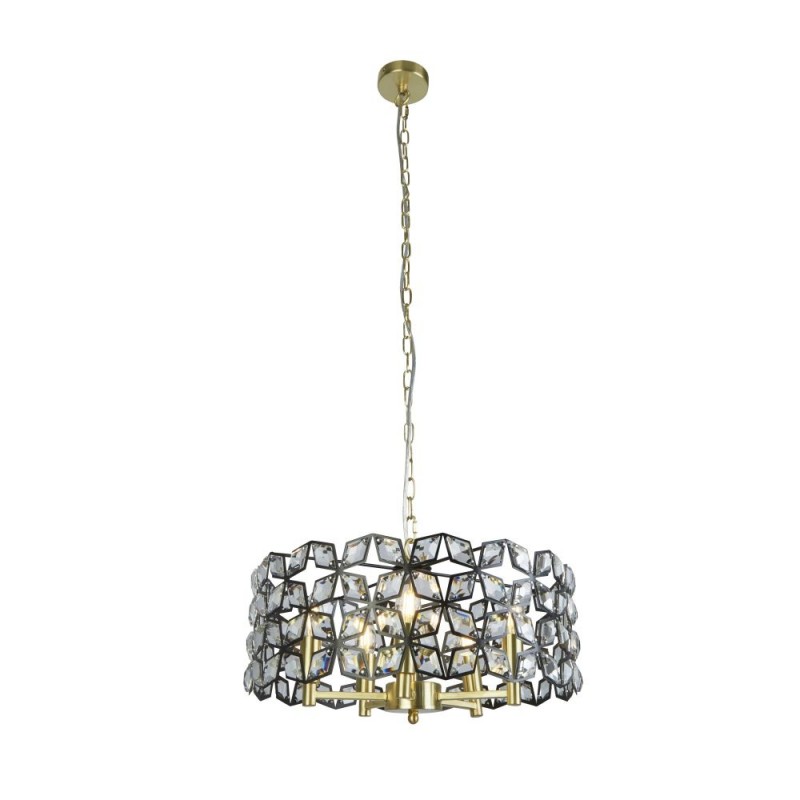 Searchlight-59811-5BSB - Iris - Brass & Black 5 Light Pendant with Crystal