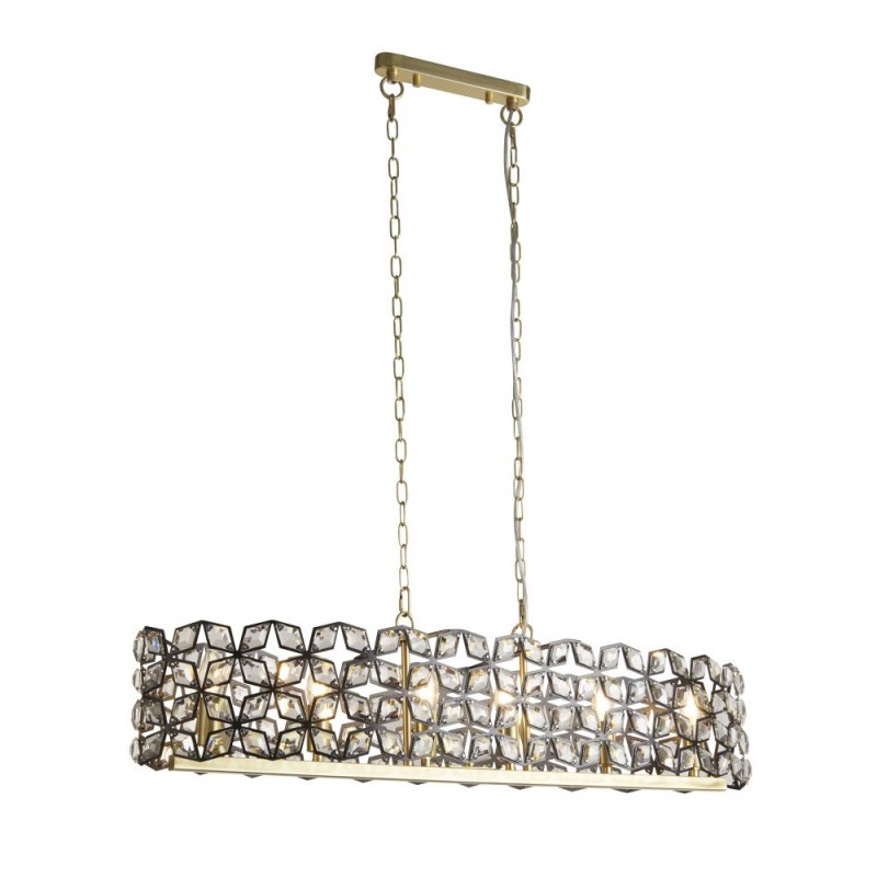 Searchlight-59811-6BSB - Iris - Brass & Black 6 Light over Island Fitting with Crystal