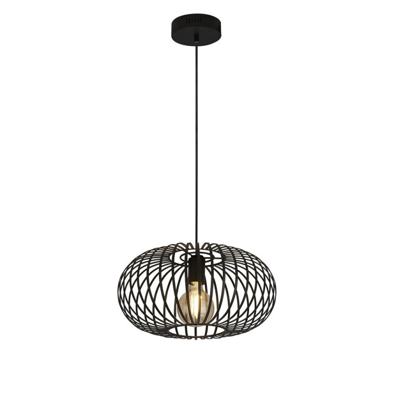 Ceiling Lights - Avery - Matt Black Cage Pendant Convertible to Flush Searchlight-59901-1BK - Avery - Matt Black Cage Pendant Convertible to Flush