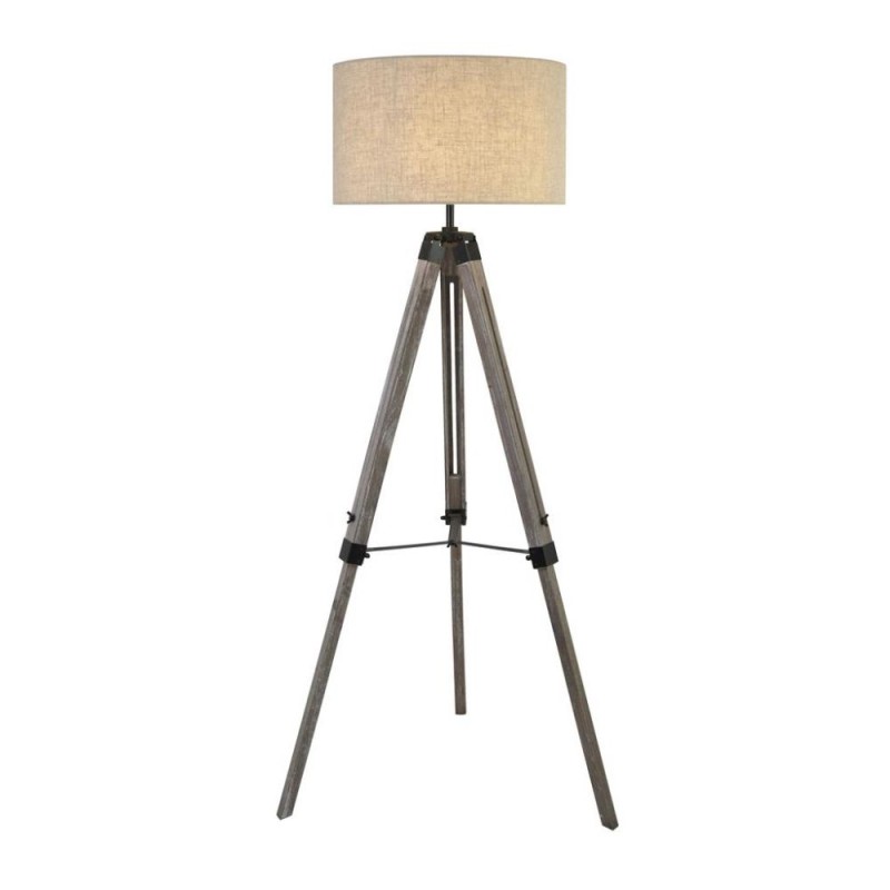Searchlight-6006BR - Easel - Light Wood Tripod Floor Lamp with Cream Linen Shade