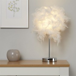 Hattie - Chrome Table Lamp with White Feather Shade