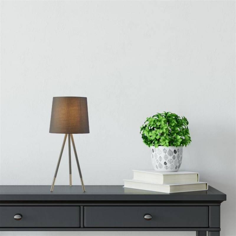 Searchlight-60421GY - Rio - Satin Silver & Grey Tripod Table Lamp with Grey Shade