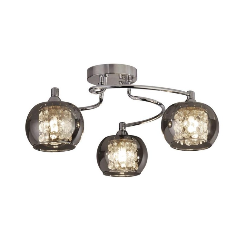 Searchlight-60445-3SM - Lovell - Chrome 3 Light Semi Flush with Smoked Glass with Crystal