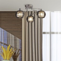 Lovell - Chrome 3 Light Semi Flush with Smoked Glass with Crystal