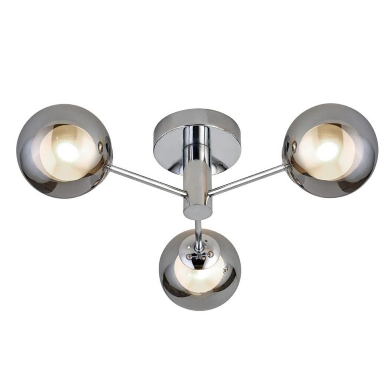Searchlight-60812-3SM - Churchill - Chrome 3 Light Semi Flush with White & Smoked Glass