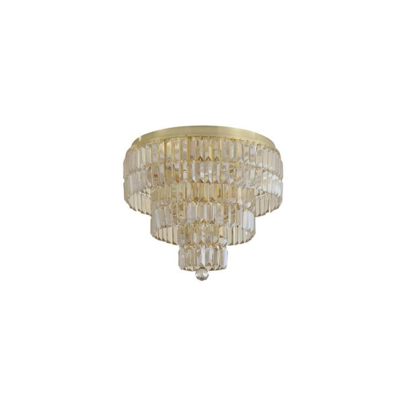 Searchlight-61321-6SB - Empire - Satin Brass 6 Light Flush with Champagne Crystal