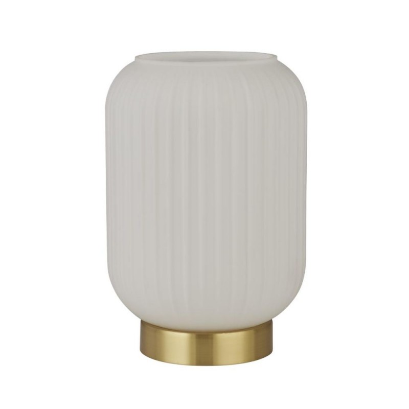 Searchlight-61972SB - Pearl - Satin Brass Table Lamp with White Ribbed Glass