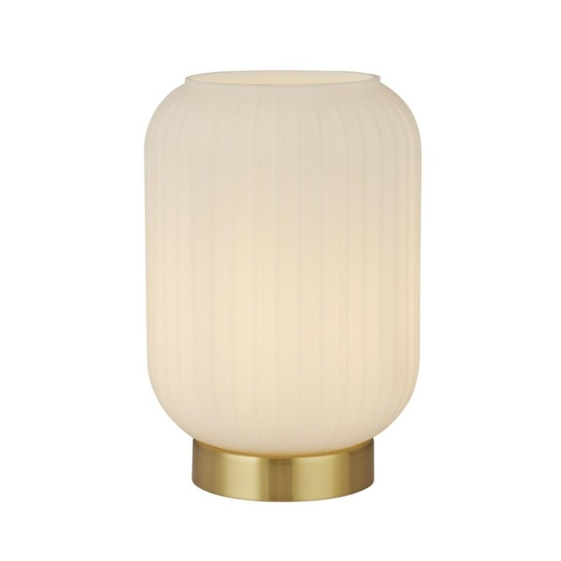 Searchlight-61972SB - Pearl - Satin Brass Table Lamp with White Ribbed Glass