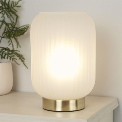 Pearl - Satin Brass Table Lamp with White Ribbed Glass