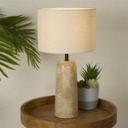 Agra -  Travertine Effect Table Lamp with Cream Shade