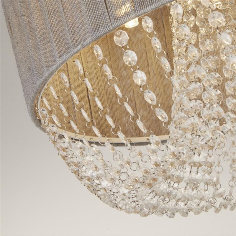 Searchlight-62615-5CC - Bellano - Chrome 5 Light Flush with Grey Fabric Shade & Crystal