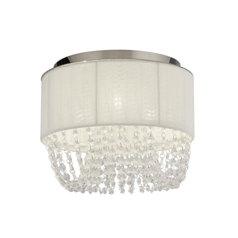 Searchlight-62617-3CC - Bellano - Chrome 3 Light Flush with White Fabric Shade & Crystal