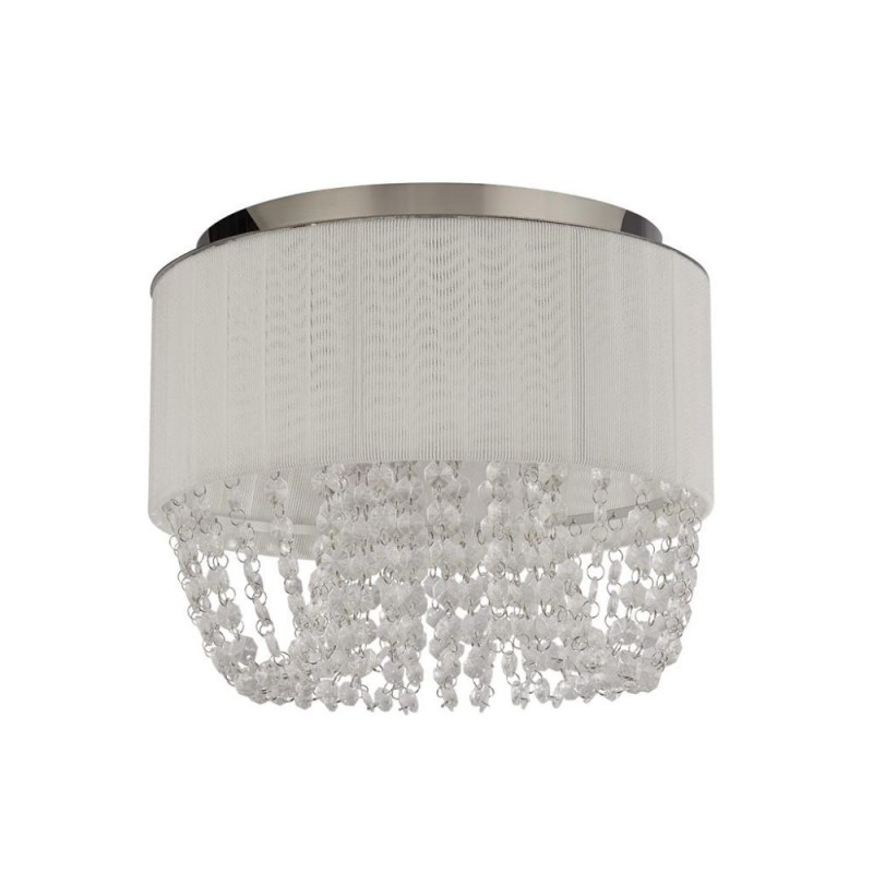 Searchlight-62617-3CC - Bellano - Chrome 3 Light Flush with White Fabric Shade & Crystal