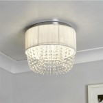 Bellano - Chrome 3 Light Flush with White Fabric Shade & Crystal