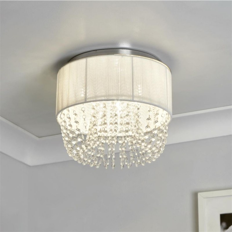 Searchlight-62617-3CC - Bellano - Chrome 3 Light Flush with White Fabric Shade & Crystal