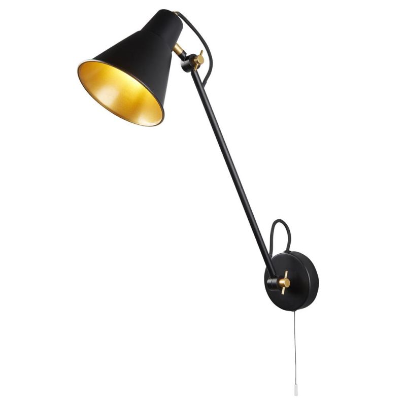 Searchlight-6302BK - Swing Arm - Black & Gold Swing Wall Lamp
