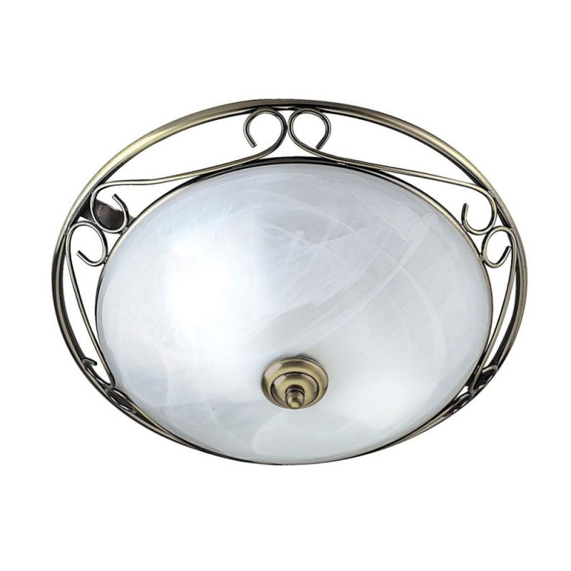 Searchlight-6436 - Weybridge - Antique Brass 2 Light Flush with Alabaster Glass