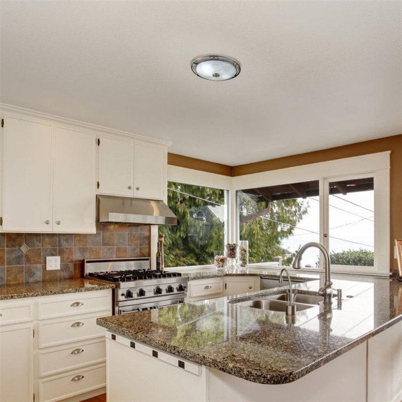 Searchlight-6436 - Weybridge - Antique Brass 2 Light Flush with Alabaster Glass