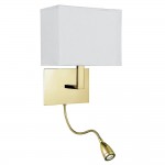 Hotel - Satin Brass Mother & Child LED Wall Lamp with White Shade