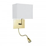 Hotel - Satin Brass Mother & Child LED Wall Lamp with White Shade