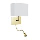 Searchlight-6519SB - Hotel - Satin Brass Mother & Child LED Wall Lamp with White Shade